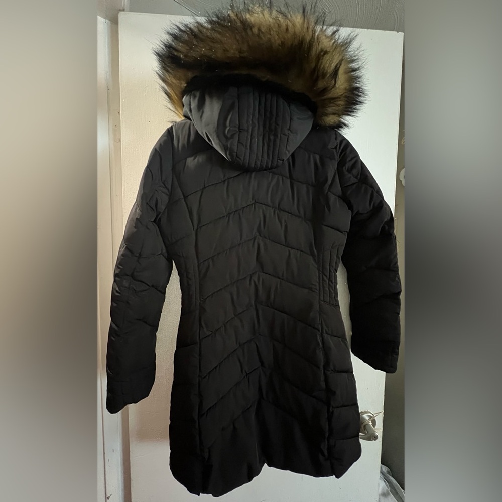 coat Ivanka Trump Black Puffer Coat Faux Fur Hood Long Quilted Jacket XS - Picture 3 of 8
